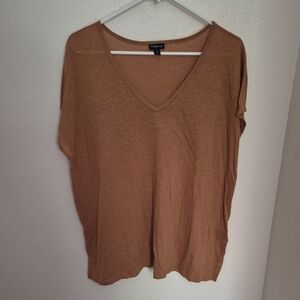 torrid V-Neck Short Sleeve Top in Camel Brown